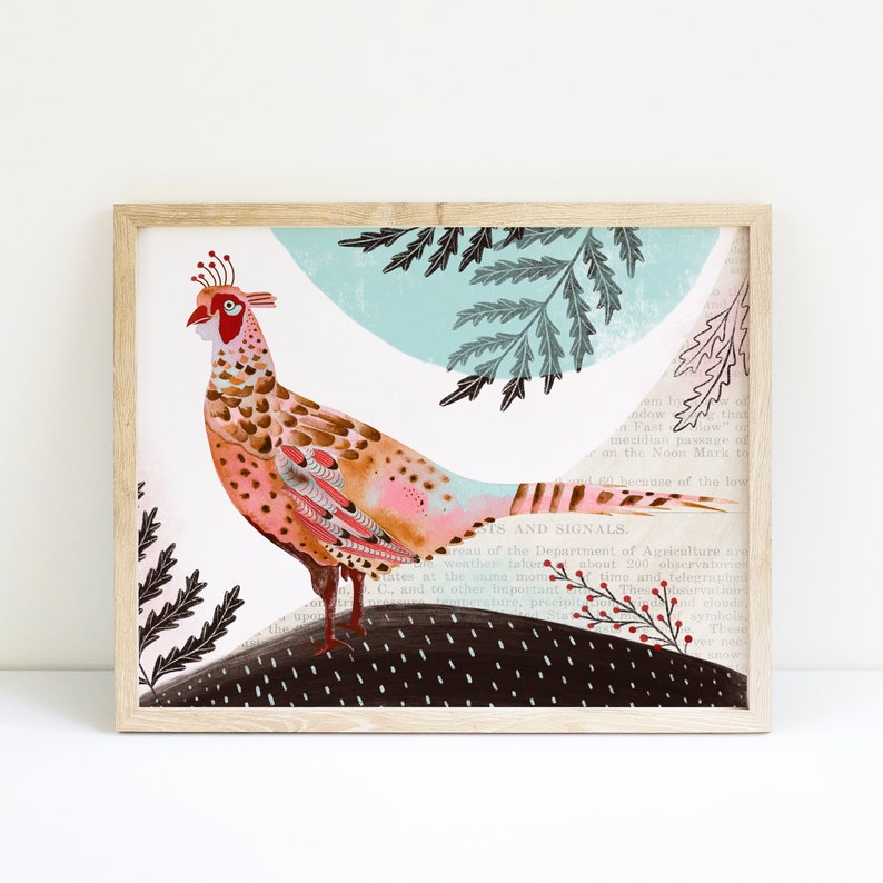 Modern Pheasant Art Print Stylized Pheasant Art Print Bird | Etsy