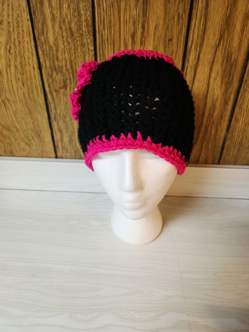 Pretty Pink/Black Handmade Knitted/Crocheted Ear Warmer/Headband/Head Wrap image 2