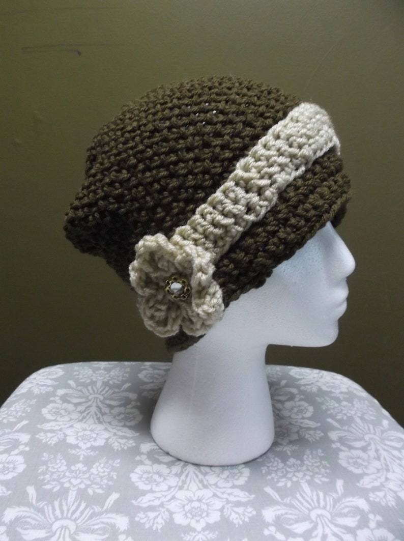 Cute Vintage Style BrownTan Crocheted Cap Hat