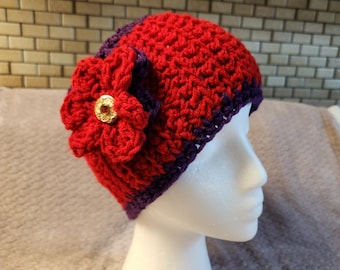 Red Hat Society Inspired Hand Crocheted Red/Purple Headband Ear Warmers