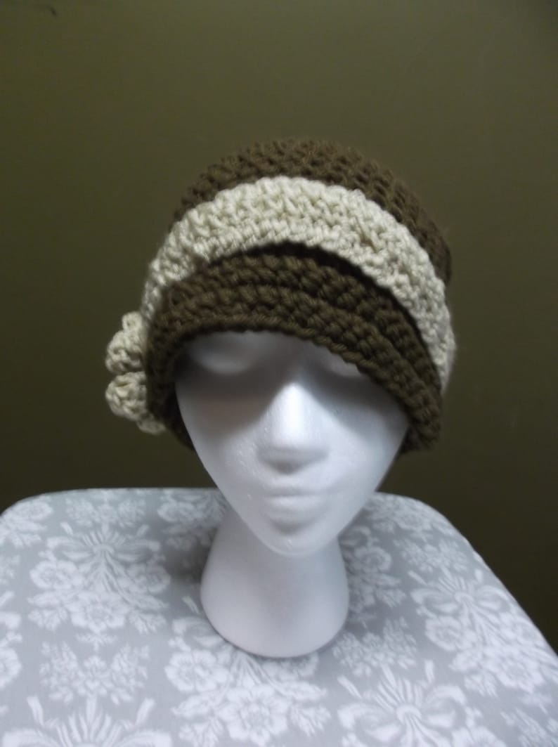 Cute Vintage Style BrownTan Crocheted Cap Hat