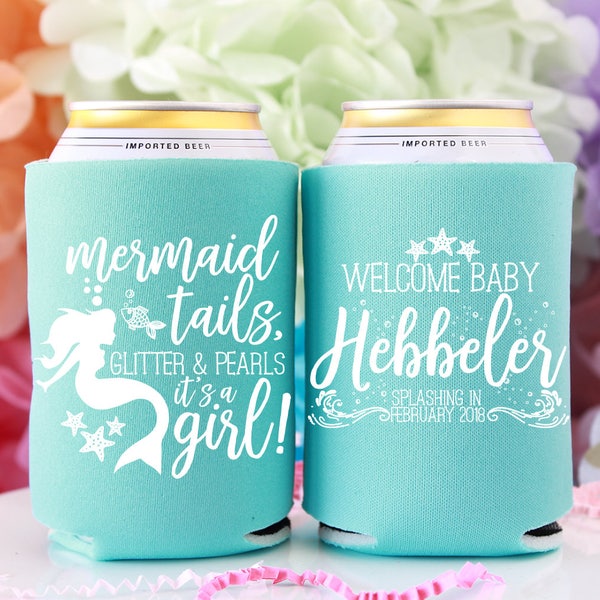 Baby Shower Favor, Mermaid Shower, It's a Girl, Baby Shower Idea, Baby Gift, Beverage Holder, Party Favor, Custom Can Cooler, Couples Shower