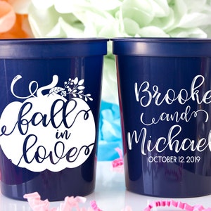 Fall in Love Personalized Wedding Cups Pumpkin Wedding Favors for Guests Fall Wedding Ideas Plastic Cups Stadium Cups Reception Party Cups