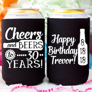 30th Birthday Favors, Cheers & Beers to 30 Years, 30th Party Favor, 30th Birthday for Him, Dirty 30, Happy 30th, 1988 Birthday Beer Holder image 1