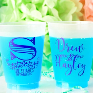 Monogram Cups, Personalized Plastic Cup, Wedding Party Cups, Frosted Cups, Frost Flex Cups, Printed Cups, Custom Wedding Cups, Plastic Cups