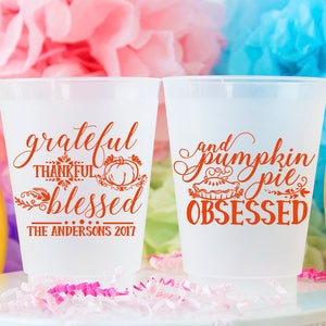 Thanksgiving Cups, Thanksgiving Table, Thanksgiving Dinner, Wedding Cups, Fall Wedding Favor, Custom Cup, Frosted Cup, Personalized Cups