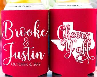 Cheers Y'all Wedding Can Coolers Texas Wedding Favor Texas Wedding Gift Rustic Wedding Favor Dallas Wedding Gift Personalized Wedding Favor