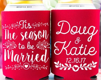 Christmas Wedding, Christmas Can Cooler, Winter Wedding, Holiday Wedding, Christmas Favors, Wedding Favors, December Wedding, Christmas