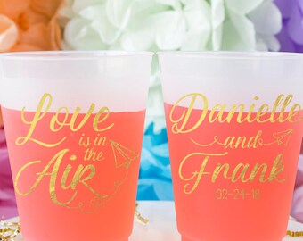 Wedding Cups, Frost Flex Cups, Personalized Cups, Shatterproof Cups, Frosted Cups, Love is in the Air, Party Cup, Custom Frosted Cup
