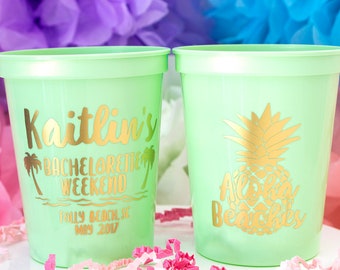 Bachelorette Party Favor, Aloha Beaches, Custom Party Cups, Bridal Party, Plastic Stadium Cup, Personalized Cups, Bar Crawl, Beach Party Cup