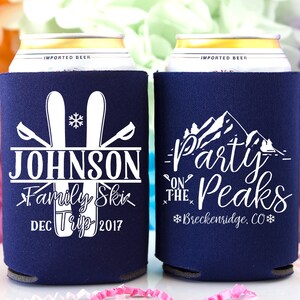 Mountain Wedding Personalized Can Coolers Family Ski Trip Rustic Wedding Bachelorette Favors Party on the Peaks Adventure Favors for Guests