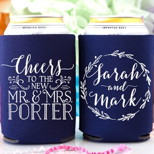 Cheers to the New Mr Mrs Wedding Favors, Rustic Wedding, Personalized Can Coolers, Wedding Can Coolers, Beer Insulators