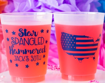 Funny Cups, Personalized Cups, Star Spangled Hammered Cups, Fourth of July Cups, 4th of July Cup, 4th of July Party, 30th Birthday Cup