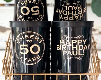 Cheers To 50 Years, Personalized Birthday Cups, 50th Birthday Cups, 50th Birthday Stadium Cups, Favors For Guests, Printed Party Cups