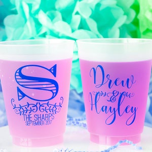Custom Wedding Cups, Plastic Cups, Monogram Cups, Personalized Plastic Cup, Wedding Party Cups, Frosted Cups, Frost Flex Cups, Printed Cups