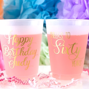 Birthday Party Cups, Personalized Plastic Cup, Frosted Cups, Frost Flex Cups, Printed Cups, Custom Party Cups, Monogram Cups, Plastic Cups