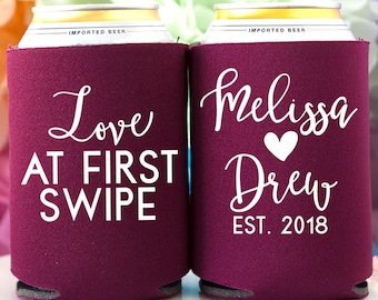 Love at First Swipe Wedding Favors for Guests Coolers Wedding Party Gifts Personalized Can Coolers Engagement Party Couple Shower Favors