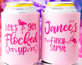 Let's Get Flocked, Bachelorette Party, Flamingo Bachelorette Favor, Beach Bachelorette, Custom Can Cooler, Girls Weekend, Hen Party