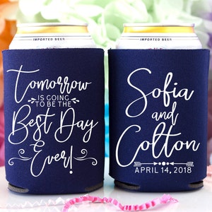 Wedding Favors, Best Day Ever Can Cooler, Rehearsal Dinner Personalized Favor, Rustic Wedding, Beverage Insulator, Beer Huggers, Summer