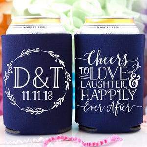 Wedding Favor Beer Hugger Personalized Can Cooler Custom Wedding Can Cooler Beverage Insulator Rustic Wedding Decor Drink Holder