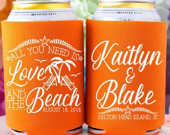 Beach Wedding Gift, Personalized Can Coolers, Summer Wedding Favors, Destination Wedding, Beer Holder, Beverage Insulator, Favors for Guests