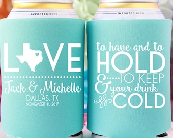 Texas Can Cooler, Wedding Can Cooler, Texas Party Gift, Texas Anniversary, State Wedding Favor, Custom State Favor, Engagement Party Favor