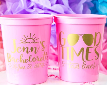 Good Times & Tan Lines, Custom Cups, Beach Party, Wedding Favor, Bachelorette Decor, Shower Decoration, Stadium Cups, Girls Weekend