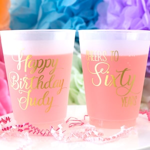 Cheers to 60 Years, 60th Birthday Party, 60th Party Decor, 50th Birthday, 40th Birthday, Party Cups, Frost Flex Cups, Happy Birthday