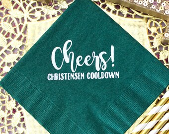 Forest Green Wedding Cocktail Napkins, Autumn Wedding,  Personalized Napkin, Wedding Decor, Bridal Shower, Cocktail Napkin, Dessert Napkins