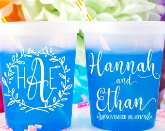 Mood Cups, Wedding Cups, Monogram Cups, Color Changing Cups, Custom Cups, Personalized Cups, Wedding Favor, Party Cups, Plastic Stadium Cups