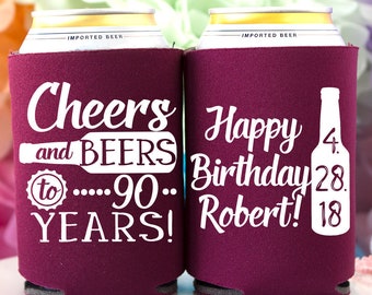 90th Birthday Cheers & Beers to 90 Years Can Coolers Cheers Birthday Favor Personalized Party Favors 90th Birthday Gift for Him Beer Coolers