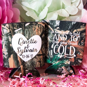 Camo Wedding Favors, Camo Can Cooler, Hunting Wedding, Rustic Wedding Favors, Camo Wedding Favors, Monogrammed Camo wedding, Personalized