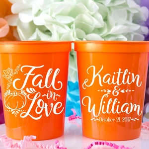 Fall in Love Wedding Cups, Fall Wedding Favors, Rustic Wedding, Autumn Decor, Plastic Cups, Stadium Cups, Party Cups, Party Cups,