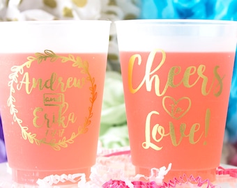 Frosted Cups, Wedding Cups, Personalized Cups, Party Cups, Shatterproof Cups, Frost Flex Cups, Custom Party Cups, Gold Cups, Cheers to Love