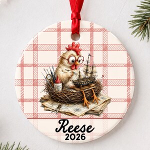 Model Ship Chicken Christmas Ornament, Personalized Model Builder Gift, Custom Name and Year Tall Ship Keepsake