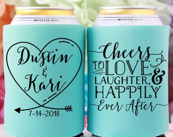 Cheers to Love Laughter & Happily Ever After Can Coolers Wedding Favors for Guests Rehearsal Dinner Engagement Party Custom Party Favor