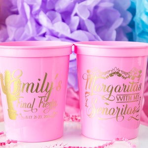 Bachelorette Party Favor, Margaritas with my Senoritas, Custom Party Cups, Plastic Stadium Cup, Personalized Cups, Custom Bach Party Favor