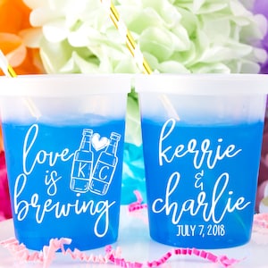 Love is Brewing Wedding Favors for Guests Personalized Wedding Cups Plastic Cups Custom Cups Party Cups Beer Cups Color Changing Cups