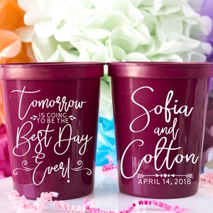 Best Day Ever Wedding Favor Cups, Personalized Wedding Cups, Rehearsal Dinner, Stadium Cups, Printed Plastic Cups, Custom Party Cups