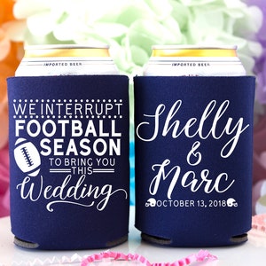 Custom Can Coolers Football Wedding Sports Wedding Tailgate Wedding Football Favors Wedding Giveaway Drink Holder Beer Can Holder image 1