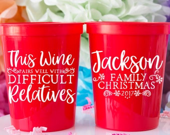 Christmas Cups, Personalized Cups, Custom Cups, Family Christmas, Family Reunion, Funny Cups, Wine Cups, Party Favor, Holiday Cups