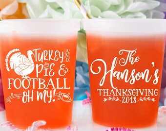 Personalized Thanksgiving Cups Turkey Pie & Football Oh My Fall Party Favors for Guests Football Wedding Tailgate Party Cups Plastic Cup
