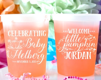 Pumpkin Baby Shower, Little Pumpkin Shower, Fall Baby Shower, Pumpkin Birthday, Baby Shower Favor, Gender Reveal Party, Mood Cups
