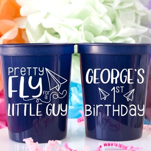 Personalized 1st Birthday Cups - Custom Stadium Cups - Boy&#39;s Birthday Favor Cups - Plastic Drink Cups - Boy&#39;s Birthday Cup - Party Supplies