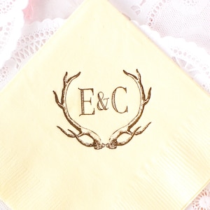 Antler Napkins, Personalized Napkins, Rustic Wedding Napkins, Wedding Reception, Rehearsal Dinner, Boho Wedding, Cocktail Napkins
