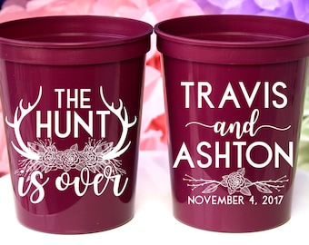 The Hunt is Over, Wedding Favors, Wedding Cups, Custom Stadium Cups, Personalized Cups, Plastic Cups, Party Cups, Party Favors