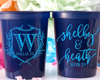 Fiesta de bodas Favor Tazas personalizadas Vasos de plástico Vasos monogramados Vasos de plástico Vasos de estadio de verano Vasos de boda de verano Favores de boda rústicos para invitados