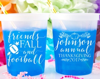 Friends, Fall & Football, Thanksgiving Favor, Thanksgiving Cups, Color Changing Cups, Mood Cups, Custom Stadium Cup, Wedding Cups, Party Cup