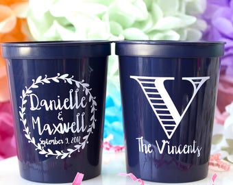 Custom Cups, Wedding Cups, Monogram Cups, Reception Cups, Rehearsal Dinner, Personalized Wedding Cup, Stadium Cups, Plastic Cups, Beer Cup