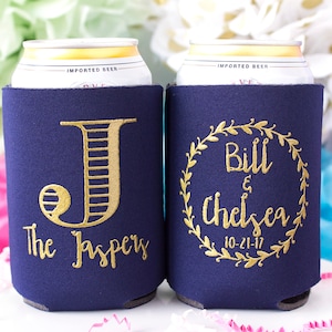 Wedding Can Cooler, Monogram Favor, Rustic Wedding Favor, Beer Can Cooler, Personalized Can Cooler, Custom Can Hugger, Wedding Favor